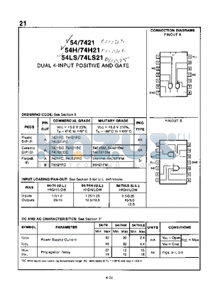 7421PC datasheet - DUAL 4-INPUT POSITIVE AND GATE