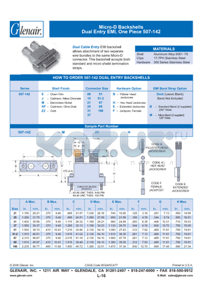 507-142-J09H datasheet - Micro-D Backshells Dual Entry EMI, One Piece 507-142