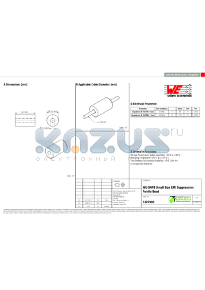 7427002 datasheet - WE-SAFB Small Size EMI Suppression Ferrite Bead