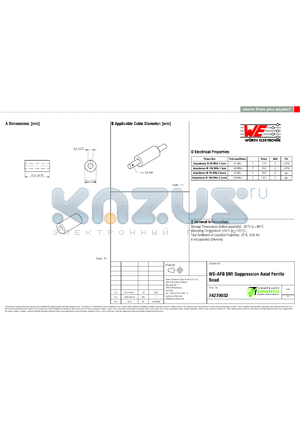 74270032 datasheet - WE-AFB EMI Suppression Axial Ferrite Bead