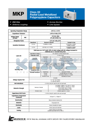 274MKP275KE datasheet - Class X2 Radial Lead Metallized Polypropylene Capacitors