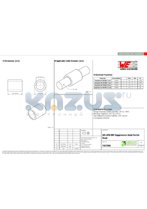 7427006 datasheet - WE-AFB EMI Suppression Axial Ferrite Bead