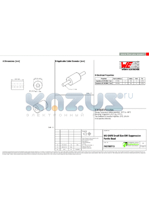 742700713 datasheet - WE-SAFB Small Size EMI Suppression Ferrite Bead