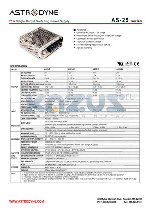 AS25-12 datasheet - 25W Single Output Switching Power Supply