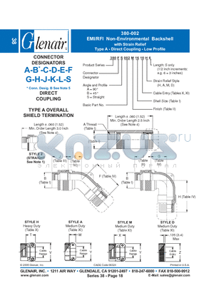 380AA002B08 datasheet - EMI/RFI Non-Environmental Backshell with Strain Relief