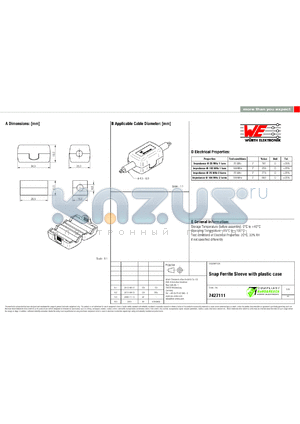 7427111 datasheet - Snap Ferrite Sleeve with plastic case