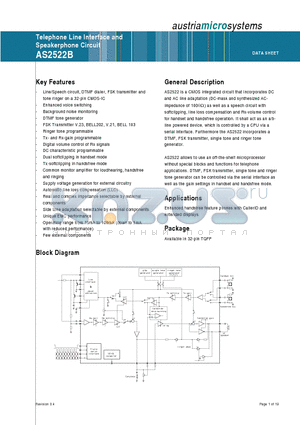 AS2522BF datasheet - Telephone Line Interface and Speakerphone Circuit