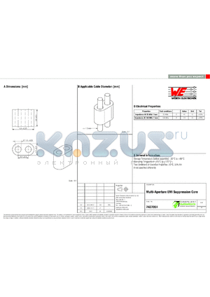 7427051 datasheet - Multi-Aperture EMI Suppression Core