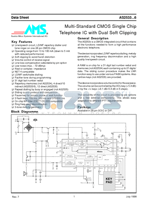 AS2534BT datasheet - Multi-Standard CMOS Single Chip Telephone IC with Dual Soft Clipping