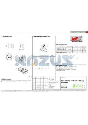 74271222 datasheet - STAR-TEC Snap Ferrite with safety key technology