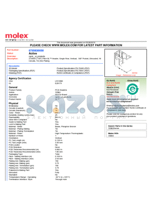 A-70563-0050 datasheet - 2.54mm (.100) Pitch SL Header, Single Row, Vertical, .180