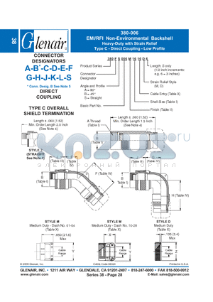 380AA006NF16 datasheet - EMI/RFI Non-Environmental Backshell