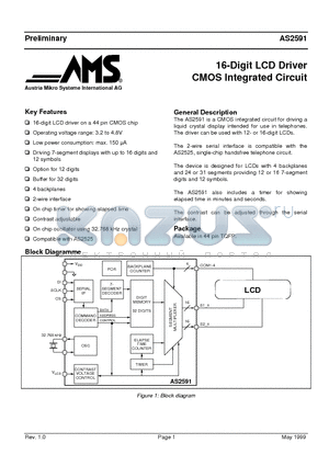 AS2591 datasheet - 16-Digit LCD Driver CMOS Integrated Circuit