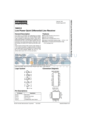 100314SC datasheet - Low Power Quint Differential Line Receiver
