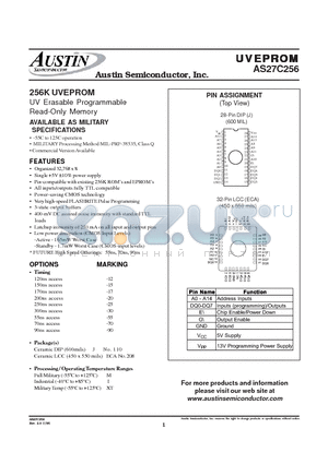 AS27C256-12ECAM datasheet - 256K UVEPROM UV Erasable Programmable Read-Only Memory