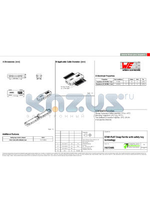 74272485 datasheet - STAR-FLAT Snap Ferrite with safety key technology