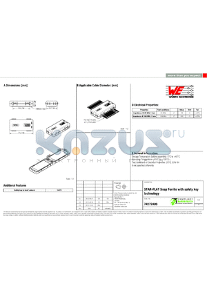 74272489 datasheet - STAR-FLAT Snap Ferrite with safety key technology