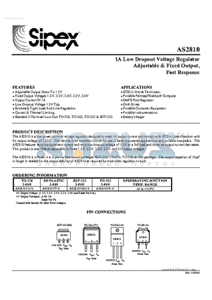 AS2810YU-X datasheet - 1A Low Dropout Voltage Regulator Adjustable & Fixed Output, Fast Response