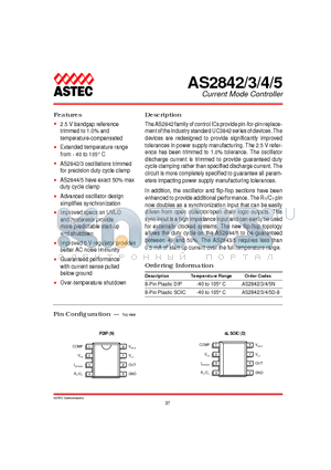 AS2843 datasheet - Current Mode Controller