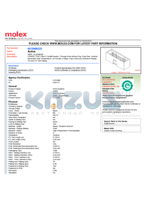 A-70567-0077 datasheet - 2.54mm (.100) Pitch C-Grid^ Header, Through Hole without Peg, Dual Row, Vertical, Shrouded, High Temperature, 22 Circuits, 0.38lm (15l) Gold (Au) Selective Plating,