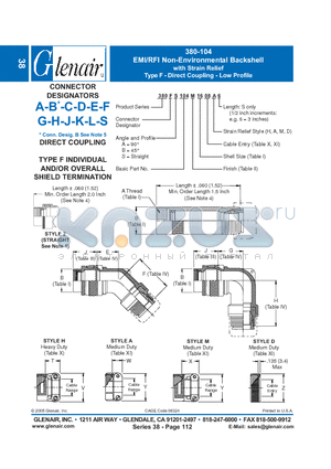 380AA104B12 datasheet - EMI/RFI Non-Environmental Backshell with Strain Relief