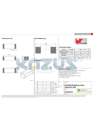 74279225101 datasheet - WE-MPSB EMI Multilayer Power Suppression Bead