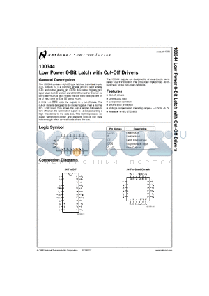 100344F datasheet - Low Power 8-Bit Latch with Cut-Off Drivers