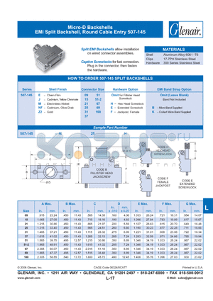 507-145-E25B datasheet - Micro-D Backshells EMI Split Backshell, Round Cable Entry 507-145