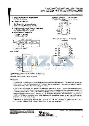 74280 datasheet - 9-BIT ODD/EVEN PARITY GENERATORS/CHECKERS