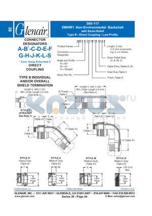 380AA117M10 datasheet - EMI/RFI Non-Environmental Backshell with Strain Relief