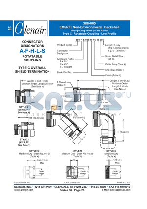 380AB005M10 datasheet - EMI/RFI Non-Environmental Backshell