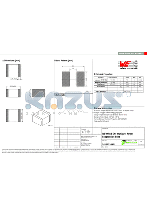 74279224401 datasheet - WE-MPSB EMI Multilayer Power Suppression Bead