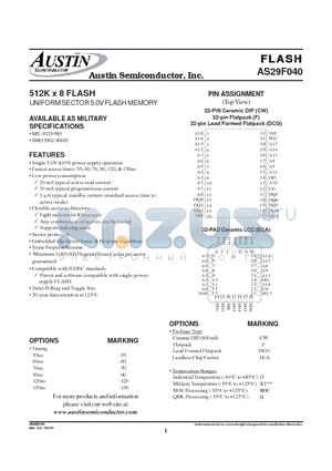 AS29F040DCG-150/883C datasheet - 512K x 8 FLASH UNIFORM SECTOR 5.0V FLASH MEMORY