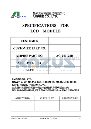 AG-240128B datasheet - SPECIFICATIONS FOR LCD MODULE