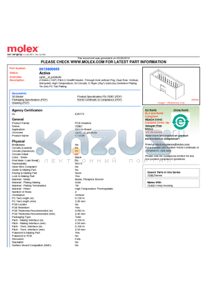 A-70567-0166 datasheet - 2.54mm (.100) Pitch C-Grid^ Header, Through Hole without Peg, Dual Row, Vertical, Shrouded, High Temperature, 64 Circuits, 0.76lm (30l) Gold (Au) Selective Plating