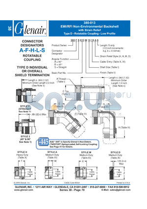 380AB013M14 datasheet - EMI/RFI Non-Environmental Backshell with Strain Relief