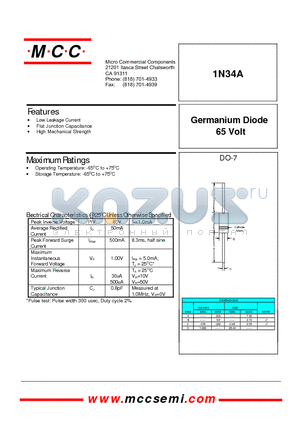 1N34 datasheet - 65 Volt Germanium Diode