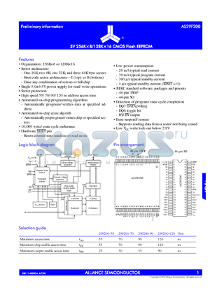 AS29F200 datasheet - 5V 256K x 8/128K x 8 CMOS FLASH EEPROM