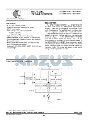 7429FCT520ATPB datasheet - MULTILEVEL PIPELINE REGISTERS