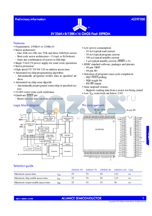 AS29F200B-55SI datasheet - 5V 256K x 8/128K x 8 CMOS FLASH EEPROM