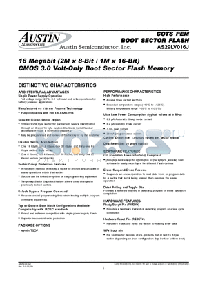 AS29LV016J datasheet - 16 Megabit (2M x 8-Bit / 1M x 16-Bit) CMOS 3.0 Volt-Only Boot Sector Flash Memory