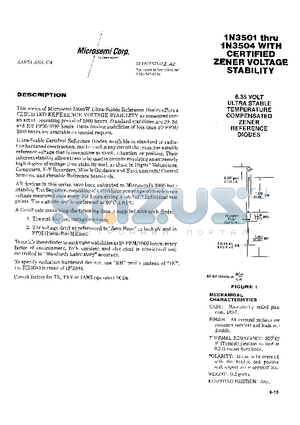 1N3503 datasheet - CERTIFIED ZENER VOLTAGE STABILITY