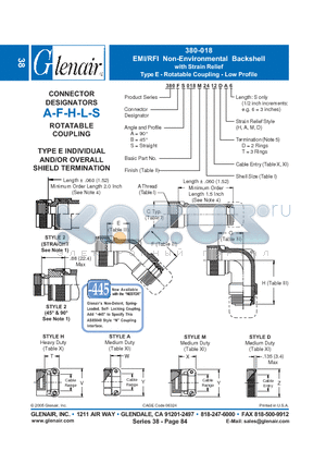 380AB018M20 datasheet - EMI/RFI Non-Environmental Backshell with Strain Relief