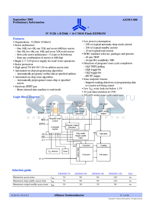 AS29LV400B-70SC datasheet - 3V 512K x 8/256K x 16 CMOS Flash EEPROM