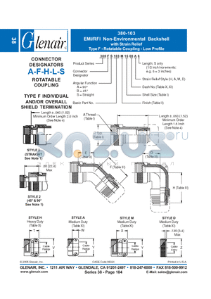 380AB103M10 datasheet - EMI/RFI Non-Environmental Backshell with Strain Relief