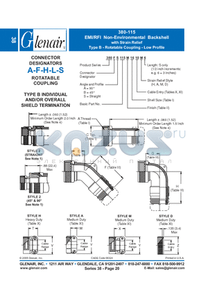 380AB115M08 datasheet - EMI/RFI Non-Environmental Backshell with Strain Relief