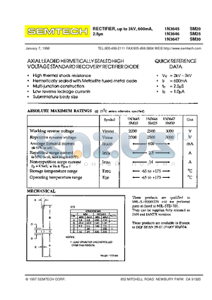 1N3646 datasheet - RECTIFIER, up to 3kV, 600mA, 2.5ls