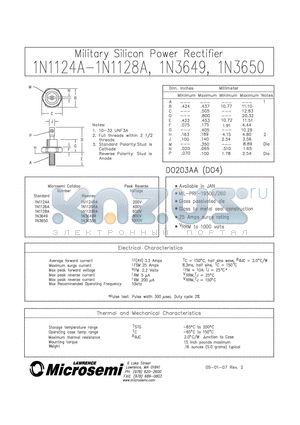 1N3650 datasheet - MILITARY SILICON POWER RECTIFIER