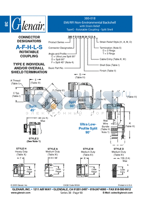 380AC018B14 datasheet - EMI/RFI Non-Environmental Backshell with Strain Relief