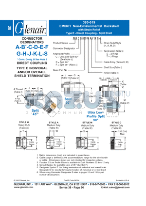 380AC019NF10 datasheet - EMI/RFI Non-Environmental Backshell